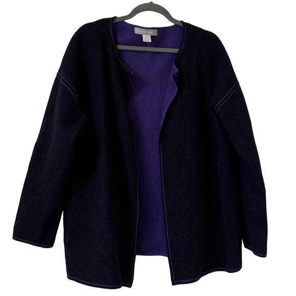 Modern Soul Jackets & Blazers - Modern Soul 1X 96% Wool 4% Nylon Open Front Reversible, Purple & Black Jacket